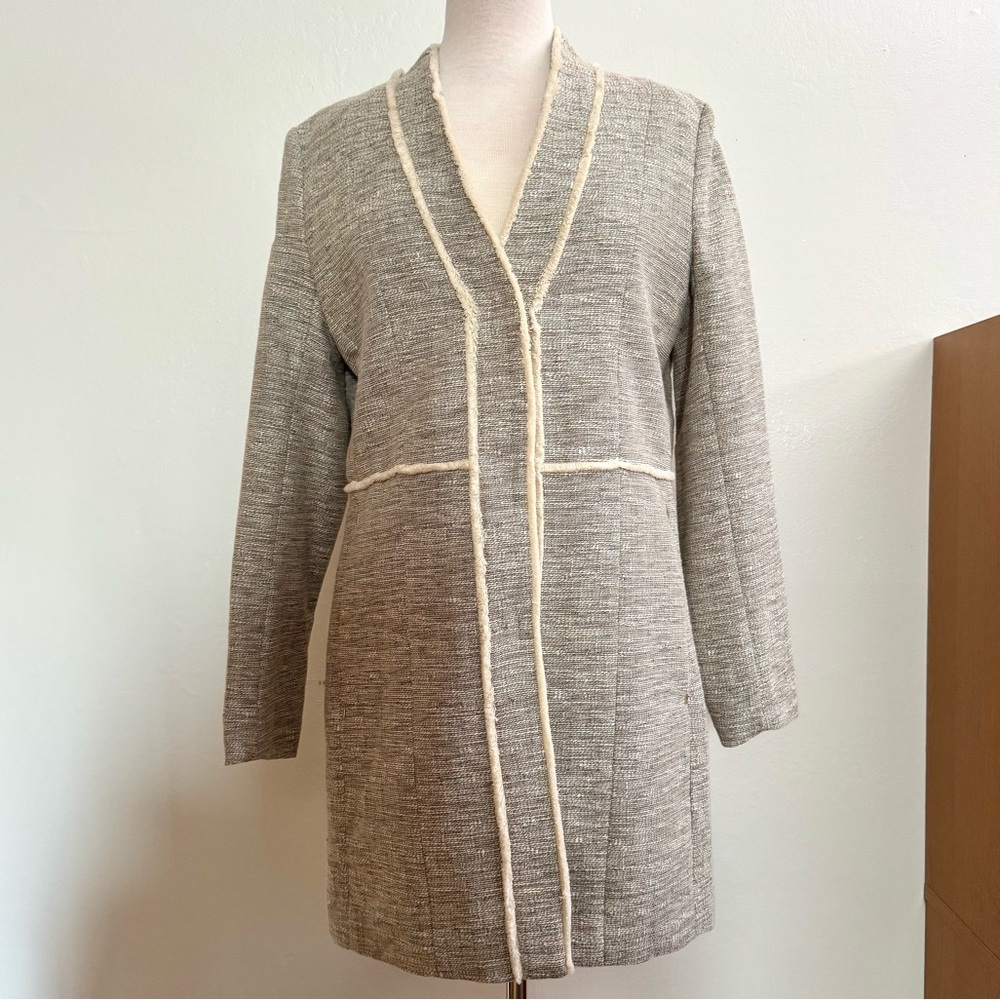 H&M Fringed Tweed Long-line Blazer Jacket